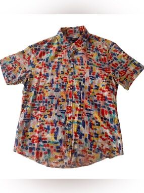 Postmarc Men's Large Multicolor Abstract Short-Sleeve Button-Down Shirt